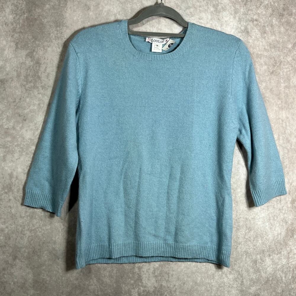 LouLou Sweater Womens Medium Blue‎ Wool Angora Cashmere Blend Knit Pullover NEW